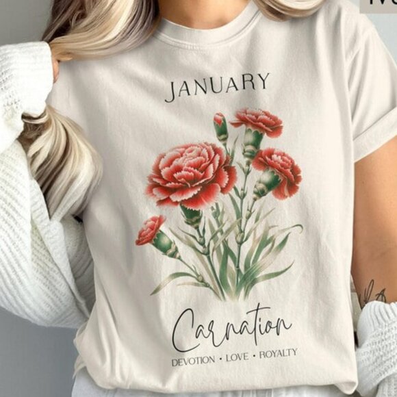 Tops - January Birth Flower Shirt, Floral Birthday Month Shirt